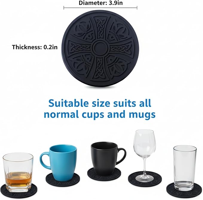 Silicone Coasters with Holder, Cross Pattern, 6 Pack | Non-slip drink mats - Image 4