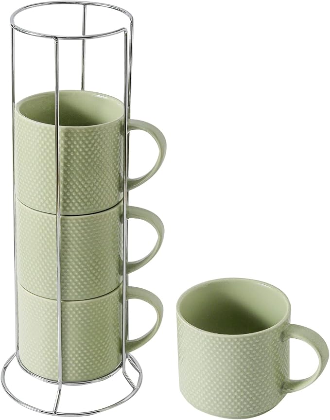 HASENSE Coffee Mugs Set with rack, 15 Ounce Porcelain Stackable Large Coffee by Hasense