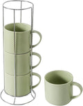 HASENSE Coffee Mugs Set with rack, 15 Ounce Porcelain Stackable Large Coffee by Hasense