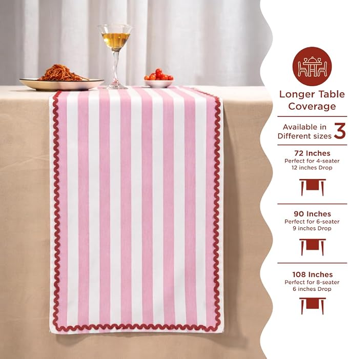 Folkulture Table Runner 108 inches Long | 100% Cotton, Machine Washable Pink & - Image 2