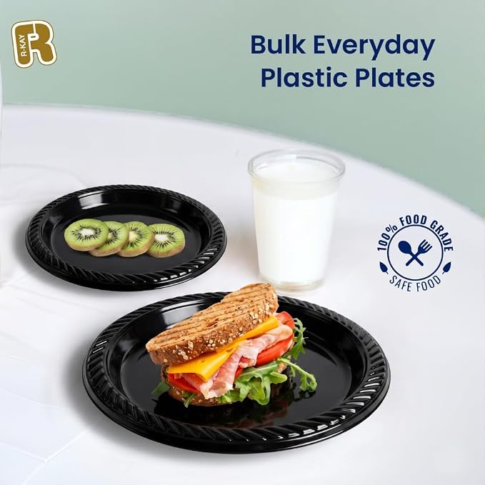 R-kay 100 Pack 9 Inch Black Plastic Plates - Image 5