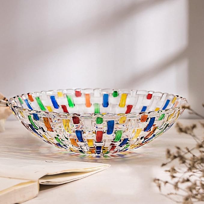 MAGCOLOR Hand Painted Colorful Woven Glass Crystal Salad & Fruit Bowl Decoration - Image 3