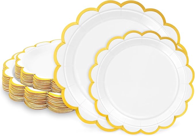 50 Pcs White Paper Plates Disposable, Dessert Cake Plates, by LIKAJON