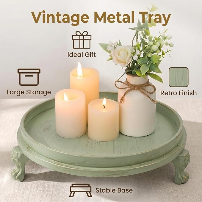 Sage Green Decorative Tray, 11.8 Inch Round Tray - Image 3