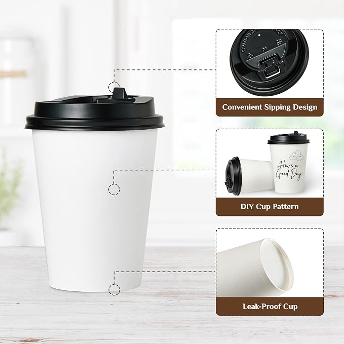 Vplus 500 Pack 12 OZ Paper Coffee Cups - Image 5