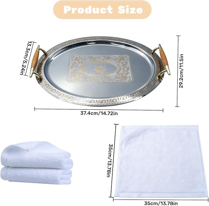 4 Pack Oval Silver Tray with Handles, Stainless Steel Serving Tray, Metal - Image 7