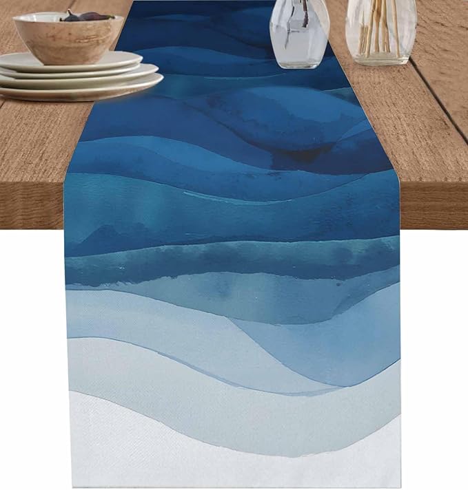 Navy Blue Ombre Table Runners 48 Inches Long, Abstract Modern Stripe Table by Unknown