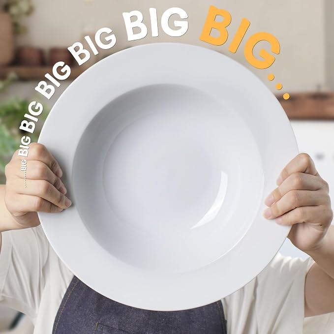 Pasta & Salad Bowls - 40oz White Ceramic Soup Plates - Set of 4 - Image 3