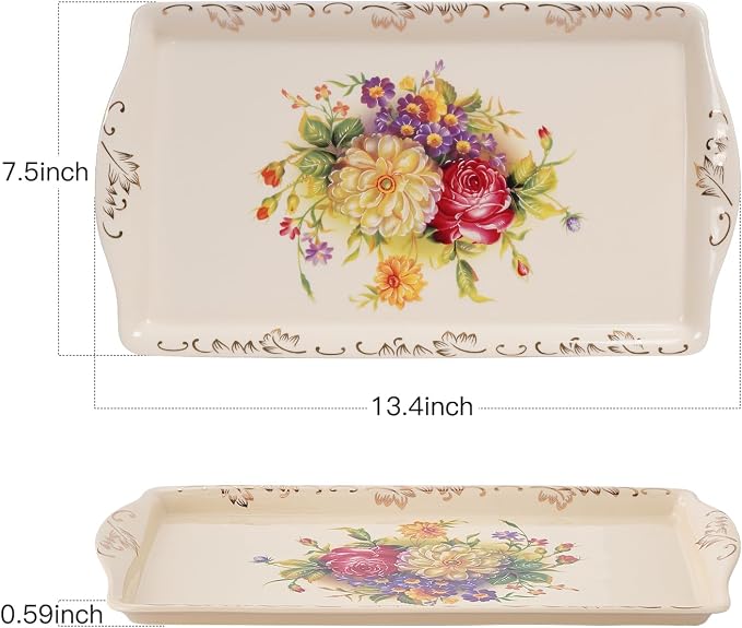YOLIFE Ceramic Serving Tray, Flowering Shrubs 13.5 x 7.5 inch | Ivory Vintage - Image 4
