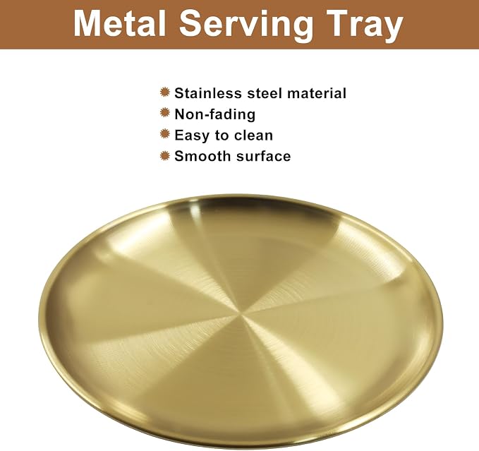 Piutouyar 2 Pcs 20 cm / 7.87 Inch Round Serving Tray, Decorative Tray Circular - Image 3