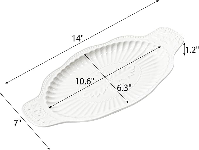2 Pack Porcelain Oval Serving Platters, 14 Inch Large Embossed White Serving - Image 2