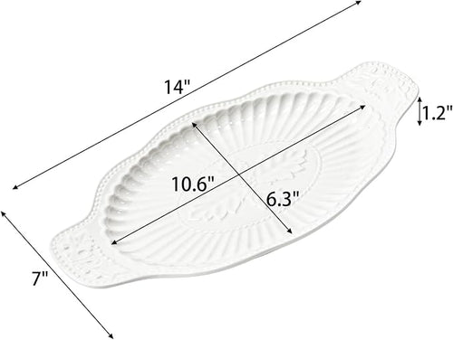 2 Pack Porcelain Oval Serving Platters, 14 Inch Large Embossed White Serving - Image 2