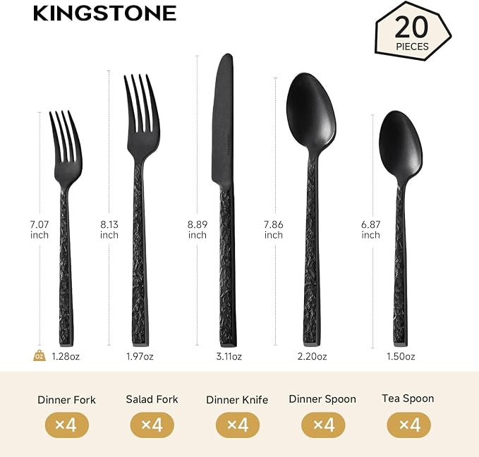 20 Pcs Black Hammered Silverware Set - Image 2