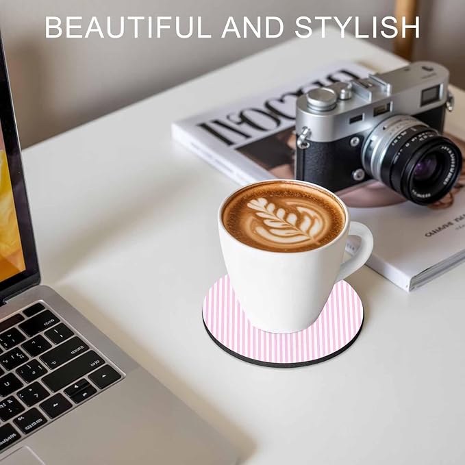 Pink White Stripe Coasters Set of 2, Modern Minimalist Geometric Striped Soft - Image 7