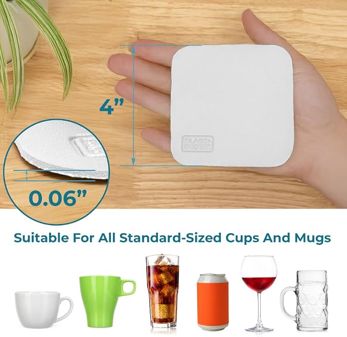 BLACK+DECKER Square Coasters Set of 4, Water-Resistant | Flexible Durable 4" - Image 2