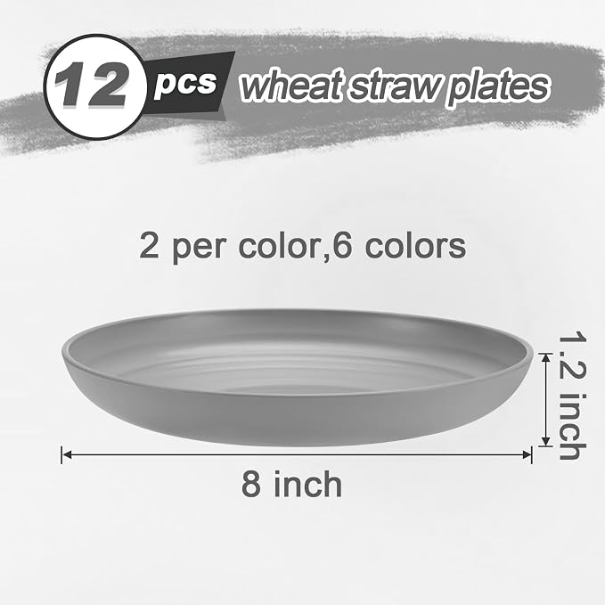 HEYCOME 12 Pcs Unbreakable Deep Dessert Plates Set, 8 inch Reusable Plastic - Image 2