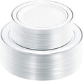 120PCS Plastic Plates White Silver Rim by WDF