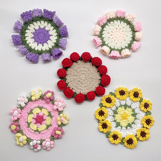 Crochet Animal Coasters Pop Up, Crochet Coasters 3D Funny Animal Mug Rug Drink by Unknown