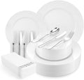 350-Piece White Swirls Plastic Dinnerware Set by VajilaPhil