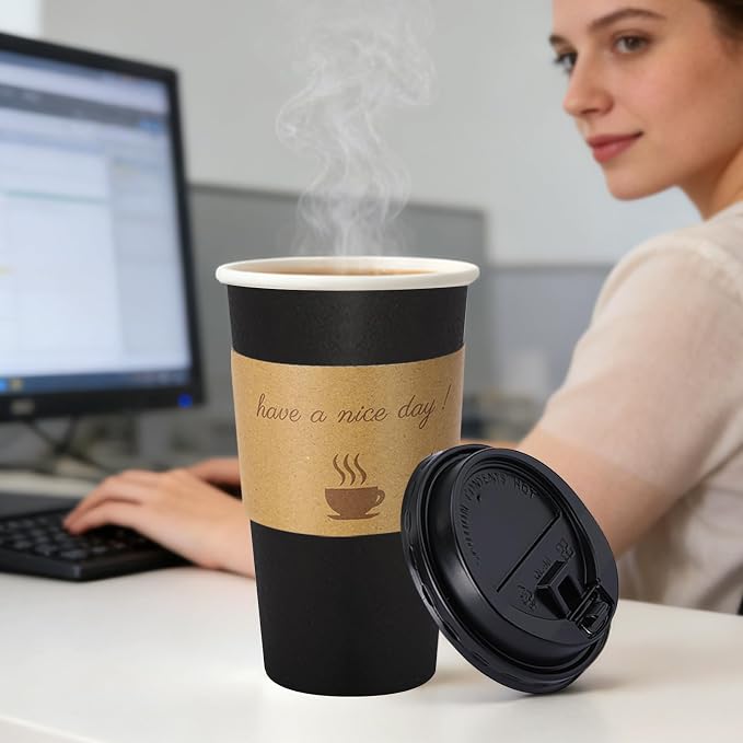 BYSNOW 20 oz 50 pack Disposable Paper Coffee Cups - Image 4