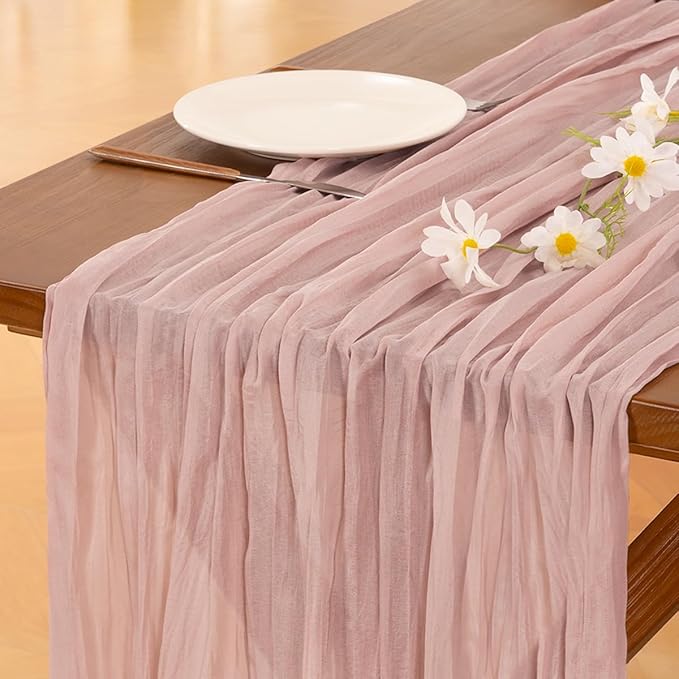Cheesecloth Table Runner Summer Boho Wedding Birthday Party Home Decor | Pink by Socomi