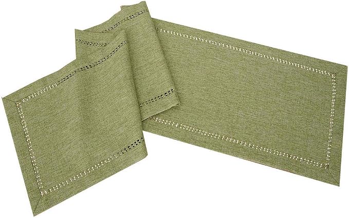 Grelucgo Handcrafted Solid Color Dining Table Runner, Double-Hemstitched - Image 2