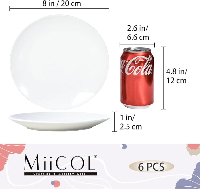 Miicol Ceramic Appetizer Plates Set of 6, Small Dinner Plates, Modern Round - Image 3