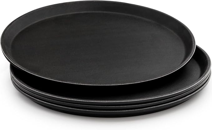 TOPZEA 4 Pack 14 Inch Round Restaurant Serving Tray, Fiberglass Non-Slip Rubber - Image 3