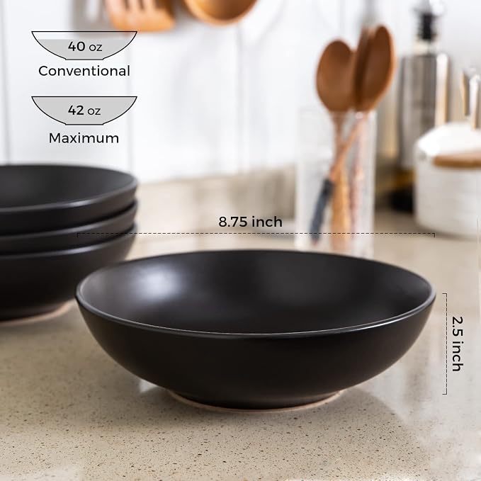 AmorArc 8.75‘’ Large Pasta Bowls, 42 ounce Deep Stoneware Bowls Set of 4 - Image 2