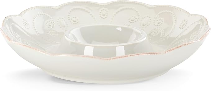 Lenox French Perle White Chip and Dip Tray | dishwasher safe, microwave safe | by Lenox