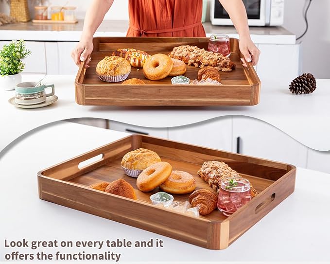Large Wooden Ottoman Tray, Great 22"x18" Rectangle Trays - Image 2