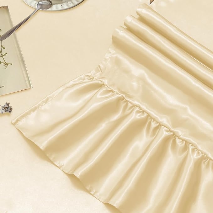 2 Pack Beige Satin Table Runner 12 x 108 Inch | Ruffle Design, Luxurious Dining - Image 4