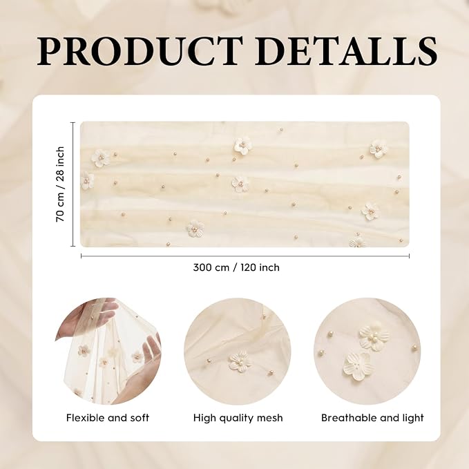 Artoid Mode Flower Pearl Champagne Gauze Table Runner 10FT 6PC, Seasonal Sheer - Image 7