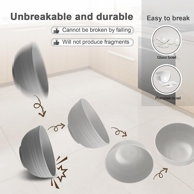 HEYCOME 12 Pcs Unbreakable Cereal Bowls Set, 26 Oz Wheat Straw Bowls Set - Image 4