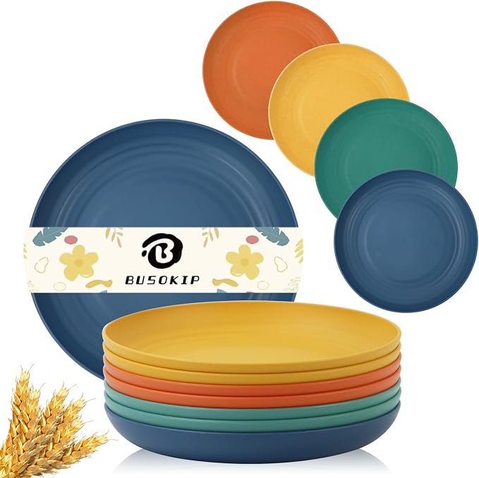 Wheat Straw Plates 10 Inch Deep Dinner Plate Set of 8, Lightweight and by BUSOKIP