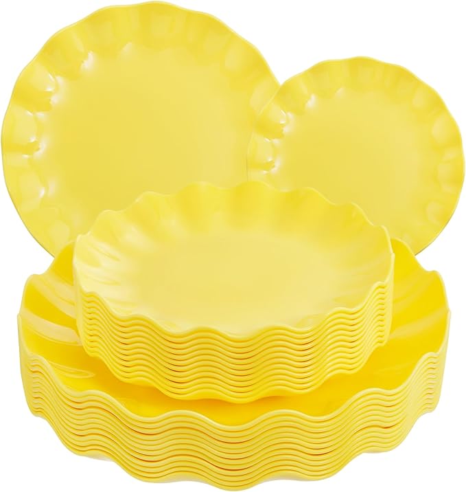 LIYH 24Pcs Yellow Plastic Plates Reusable, Dinner And Salad Set by LIYHLoveinyourheart