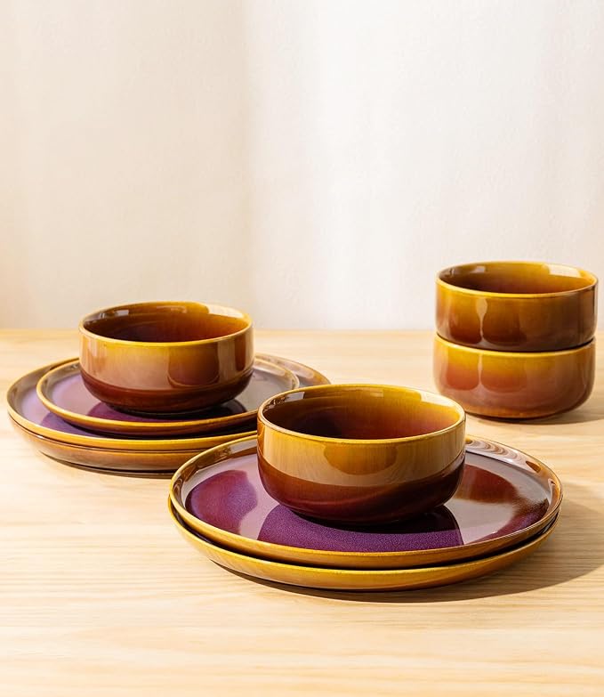 Ceramic Dinnerware Set for 8, 24-Piece Plates and Bowls Set | Handmade Reactive - Image 5