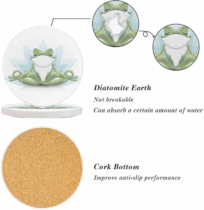 oFloral Funny Frog Coasters for Drinks Meditation Lotus Seat Cute Animal Cups - Image 4