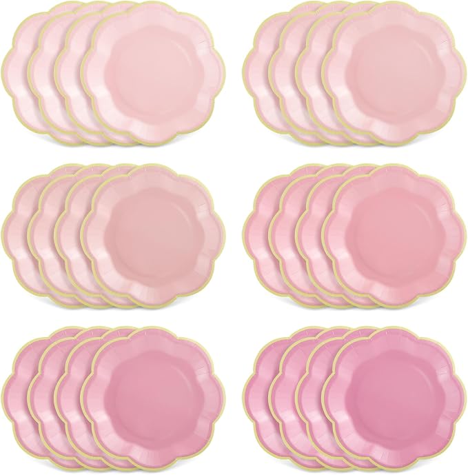 60 Pcs Pink Paper Plates 7 Inch Gradient Pink Dessert Plates by NatNarr