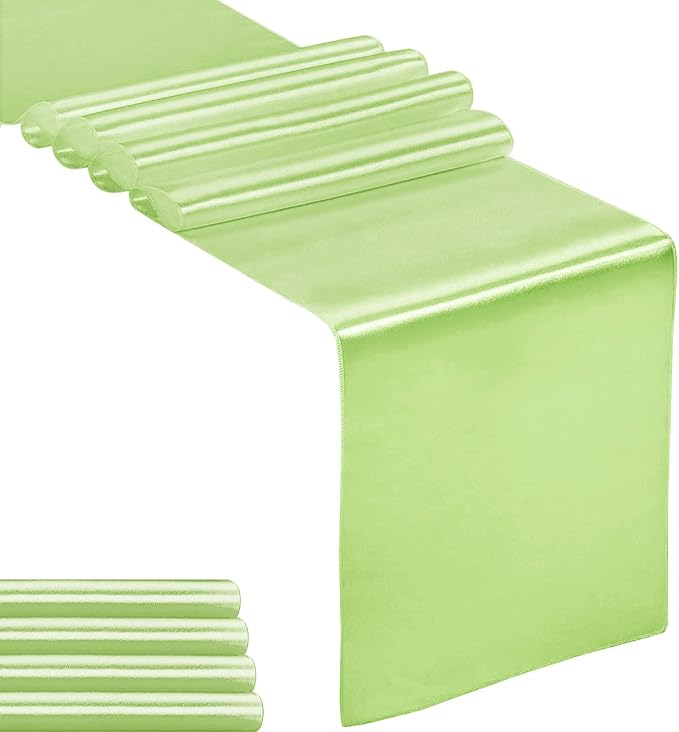 5-Pack Satin Table Runner Light Green 12 x 108 inches Long, Table Runners by Hahuho