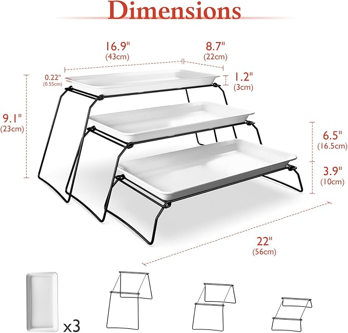 Bumusty Large 3-Tier Melamine Serving Tray Set, 17 x 8.7 in, Birthdays and - Image 3