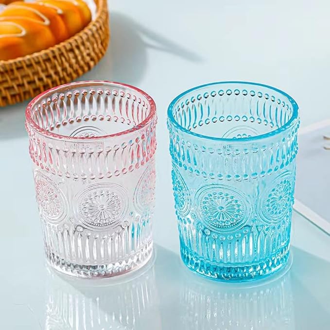 Amzcku Pink Drinking Glasses Set of 4, Vintage Glassware 10 oz- - Image 3