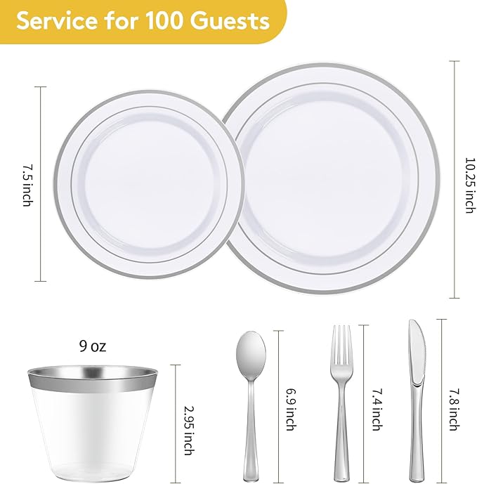 600 Plastic Piece Disposable Silver Plates - Image 3