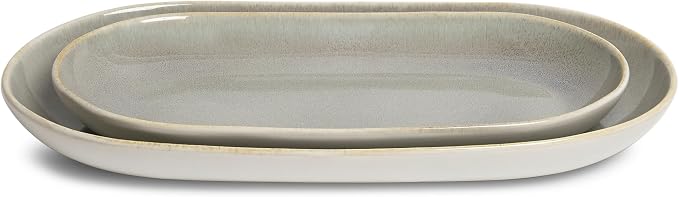 SANGO Resona Moss Serving Platters Set of 2, 14/12 Inch Stoneware Serving Dishes - Image 5