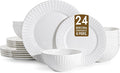 24Pc Rhombus Edge White Bone China Set, Service by KINGSTONE