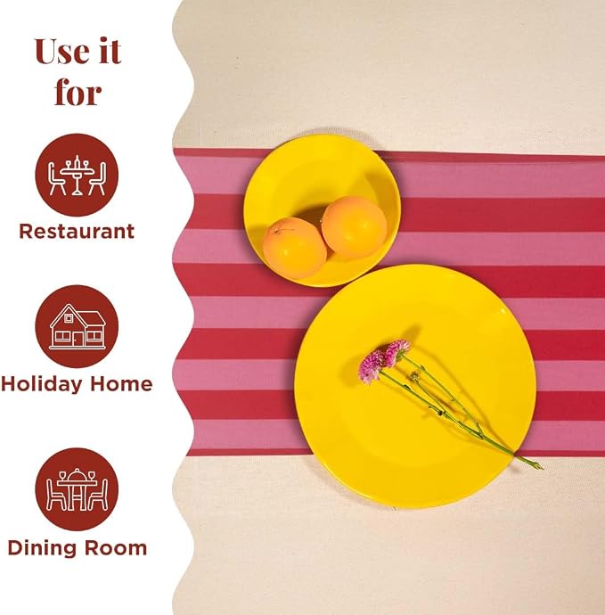 Folkulture Table Runner 108 inches Long | Vertical Striped Pink & Red Cute - Image 5