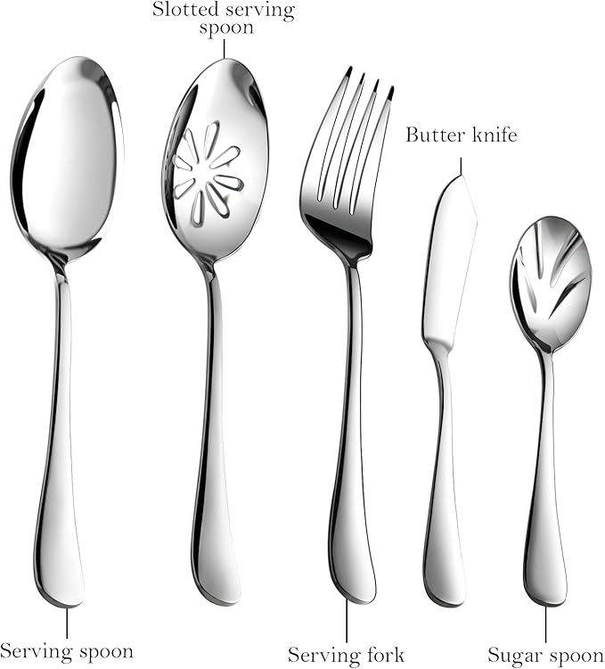 Silverware Set for 8 with Serving Utensils, Stainless Steel Flatware Cutlery | - Image 4