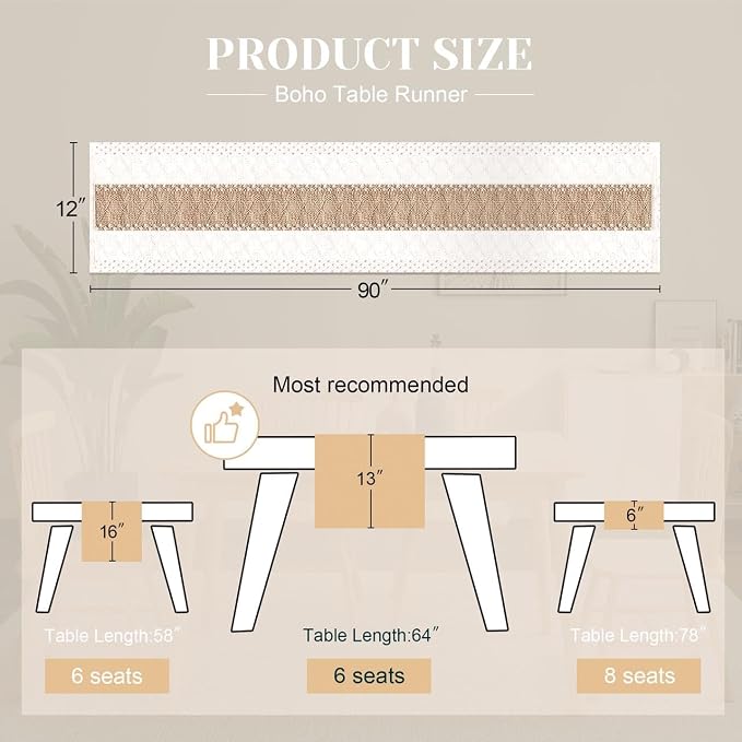 Boho Table Runner for Fall Home Decor 12x90 Farmhouse Woven Runner | 90 Inches - Image 2