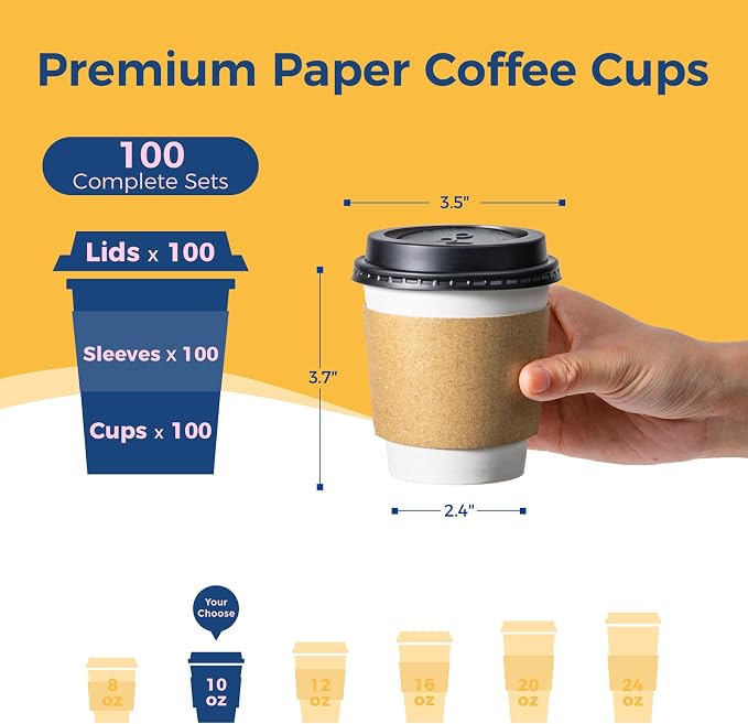 Fit Meal Prep 100 Pack 10 oz Disposable Coffee Cups - Image 2