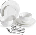 32Pc Bone China Dinnerware & Silverware Set, by KINGSTONE